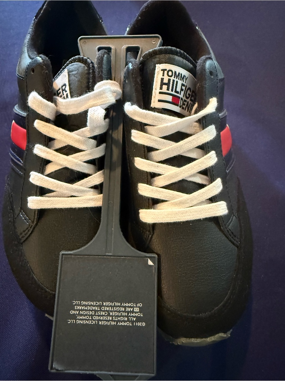 Tommy Hilfiger Black Sneakers with White Laces and Red Stripe